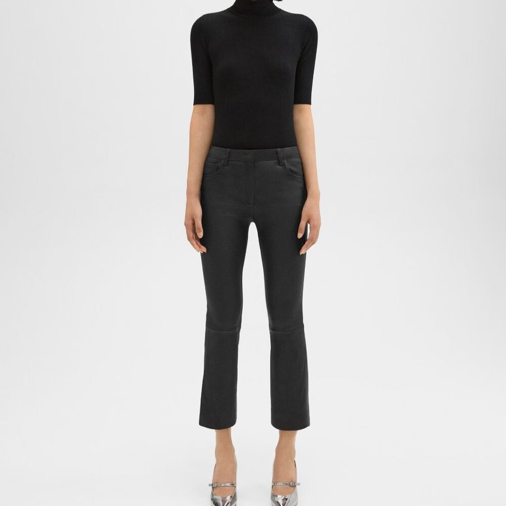 THEORY Black Boot Cut Leather Pants Sz 23 Like New